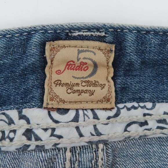 Studio 5 Skinny Bootcut Womens 28x33 Rhinestone Studded Embroidered Denim Jeans - Picture 10 of 15